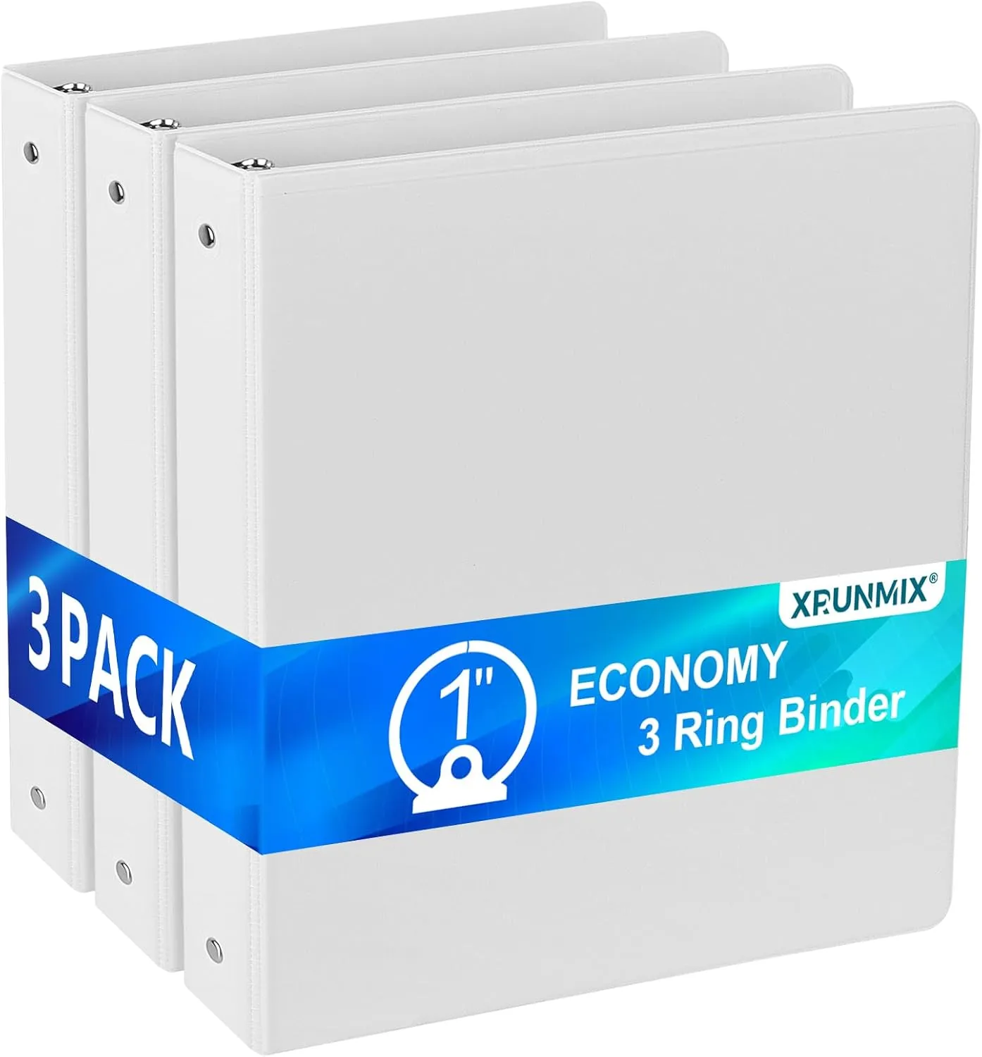 1'' Economy 3-Ring Binders, 1 Inch Round Rings, US Letter Size 8.5'' x 11'', 200 Sheets Capacity, ClearVue Presentation View, Non-Stick, White (3)