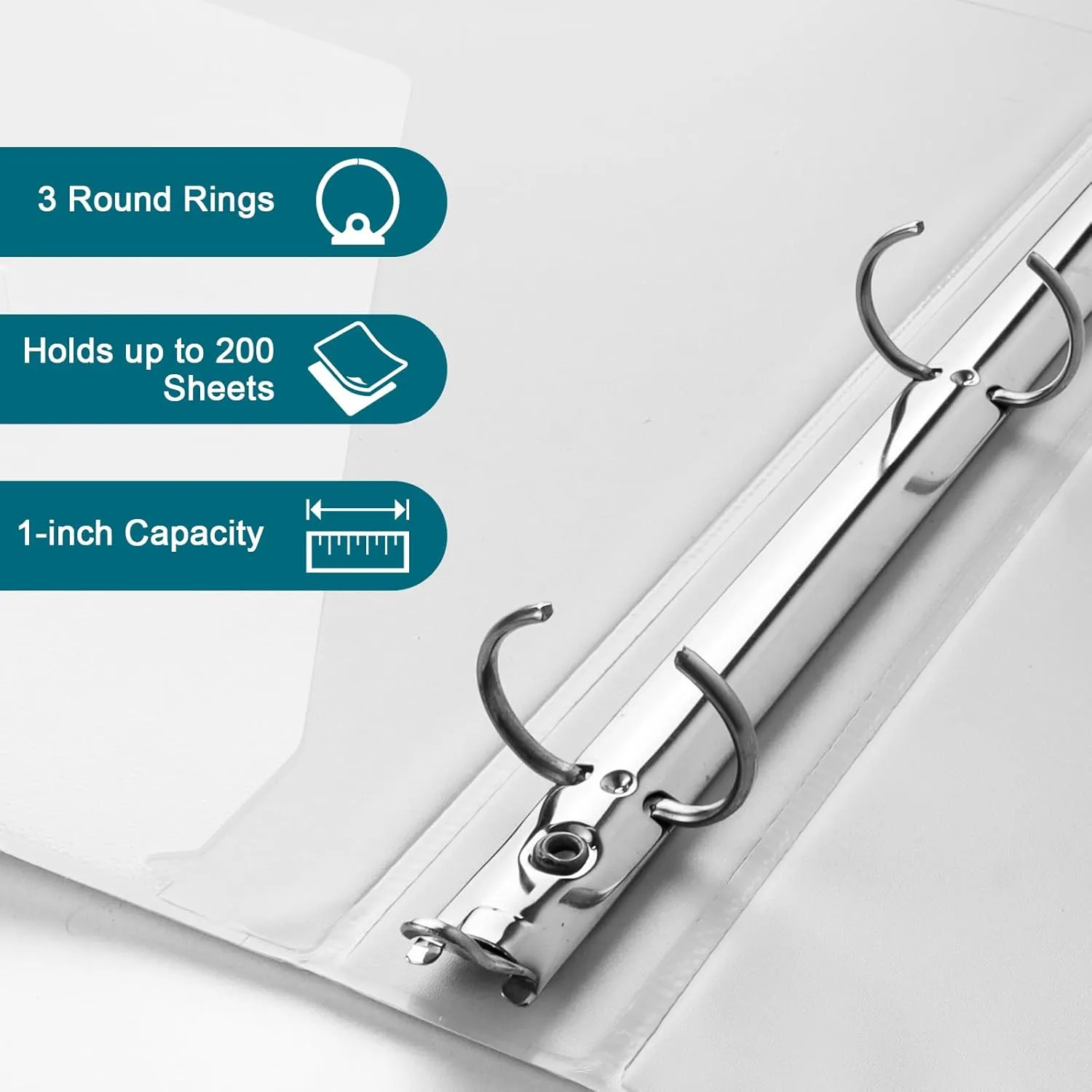 1'' Economy 3-Ring Binders, 1 Inch Round Rings, US Letter Size 8.5'' x 11'', 200 Sheets Capacity, ClearVue Presentation View, Non-Stick, White (3)
