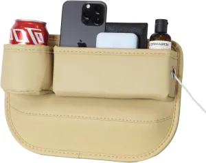 1 Pack Car Seat Gap Filler Organizer, Car Seat Organizer, Seat Gap Storage Box with Cup Holders for Drink, Car Leather Cup Holder Gap Bag Front Seat for Phone, Sunglasses,Keys(Left Side)