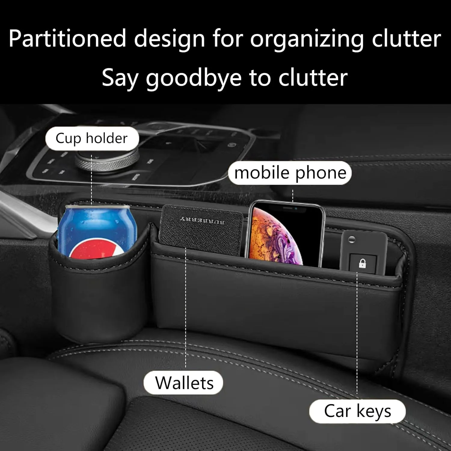 1 Pack Car Seat Gap Filler Organizer, Car Seat Organizer, Seat Gap Storage Box with Cup Holders for Drink, Car Leather Cup Holder Gap Bag Front Seat for Phone, Sunglasses,Keys(Left Side)