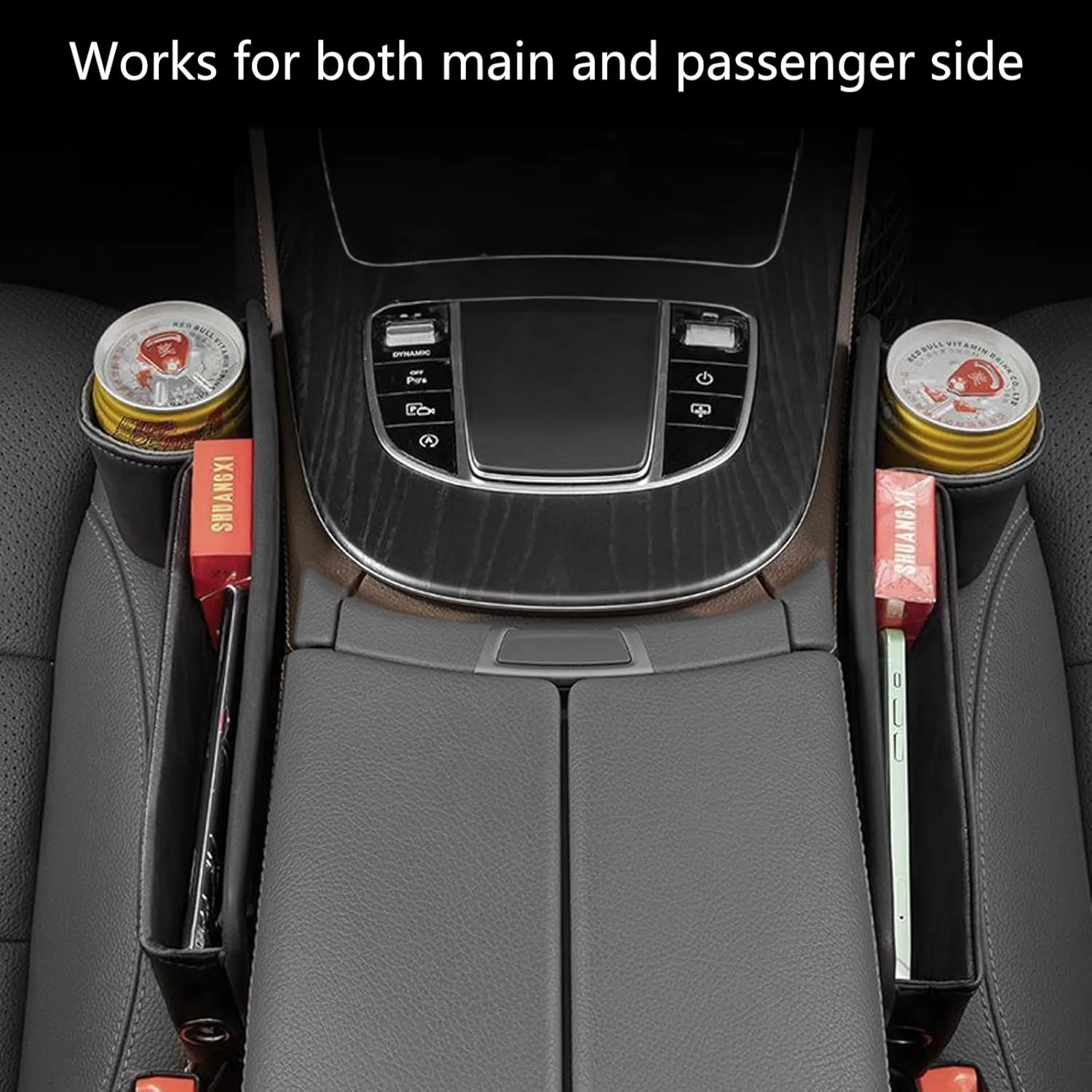 1 Pack Car Seat Gap Filler Organizer, Car Seat Organizer, Seat Gap Storage Box with Cup Holders for Drink, Car Leather Cup Holder Gap Bag Front Seat for Phone, Sunglasses,Keys(Left Side)