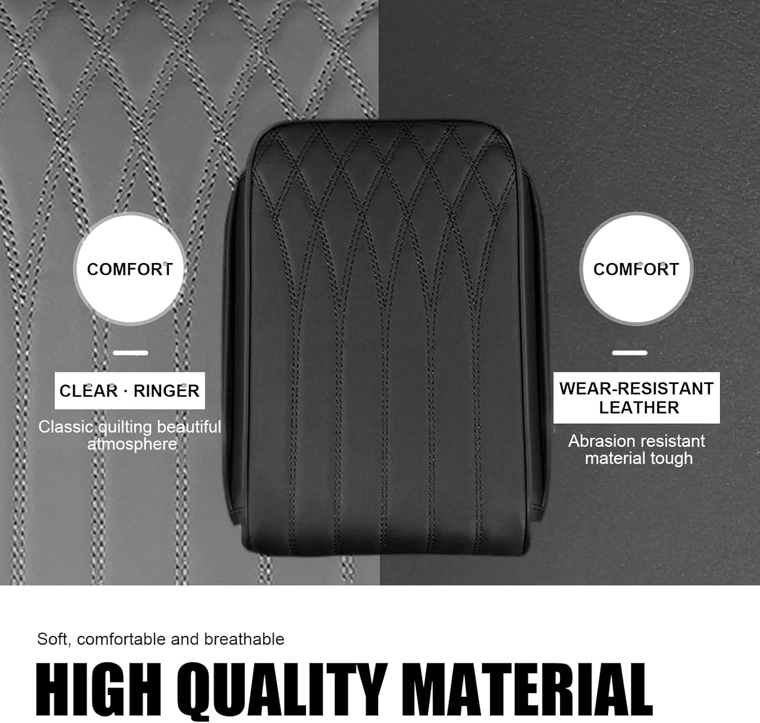 1 PC Car Armrest Box Heightening Pad with Storage Pockets on Both Sides, 12.59" X 8.66" X 1.96" Scratch-Resistant PU Leather   Six-Second Rebound Memory Foam Protective Cover (Black)