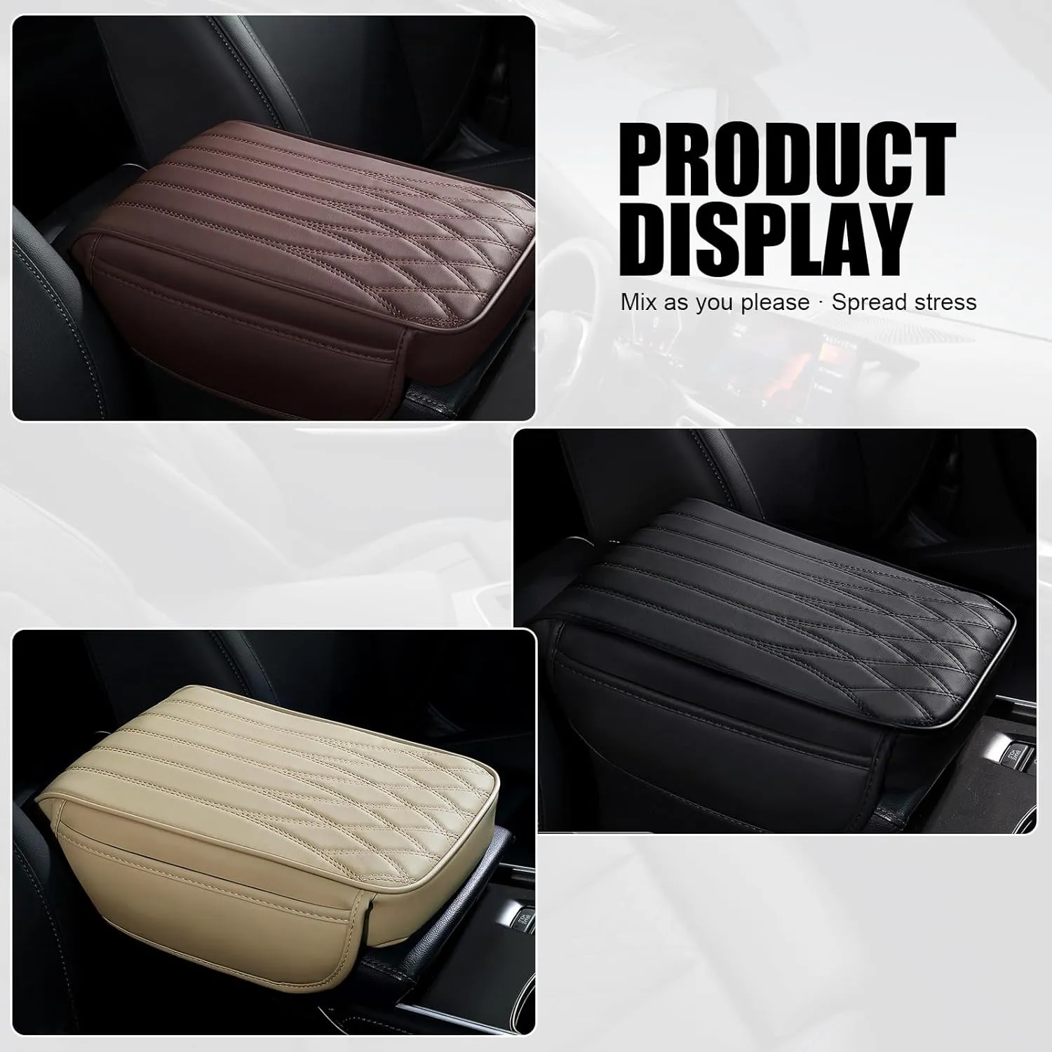1 PC Car Armrest Box Heightening Pad with Storage Pockets on Both Sides, 12.59" X 8.66" X 1.96" Scratch-Resistant PU Leather   Six-Second Rebound Memory Foam Protective Cover (Black)