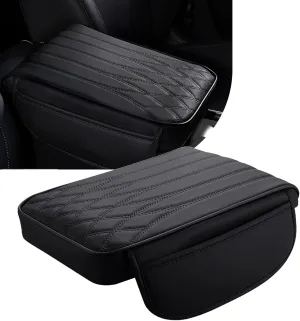 1 PC Car Armrest Box Heightening Pad with Storage Pockets on Both Sides, 12.59" X 8.66" X 1.96" Scratch-Resistant PU Leather   Six-Second Rebound Memory Foam Protective Cover (Black)