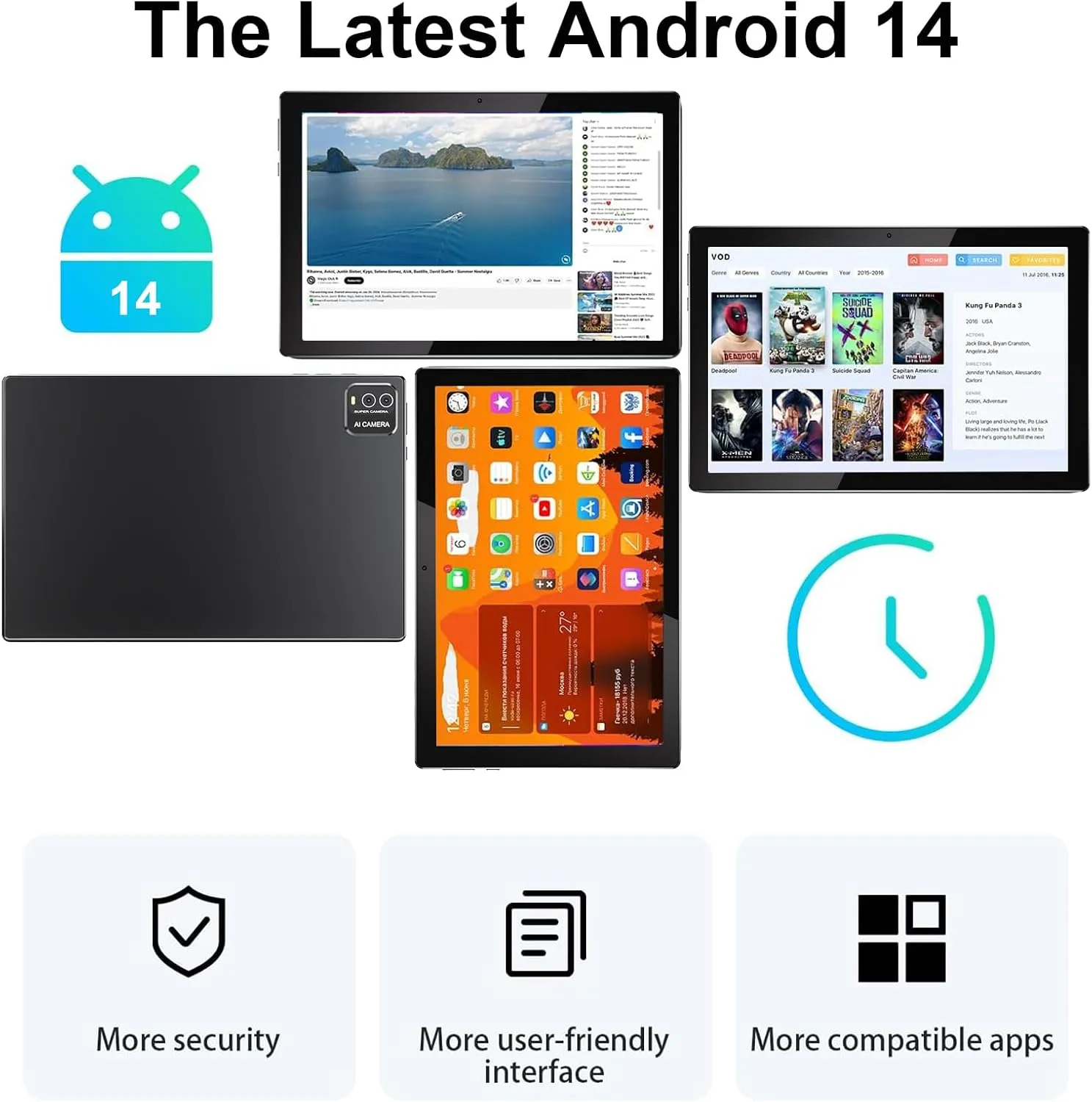 10 inch Tablet Android 14 Tablets 2 in 1 With Keyboard Case Mouse Stylus Android Tableta 8GB 64GB Support 1TB Expansion, 10.1" IPS HD Screen 2MP 8MP Dual Camera WiFi-6 Bluetooth 6000mAh Battery Tab.