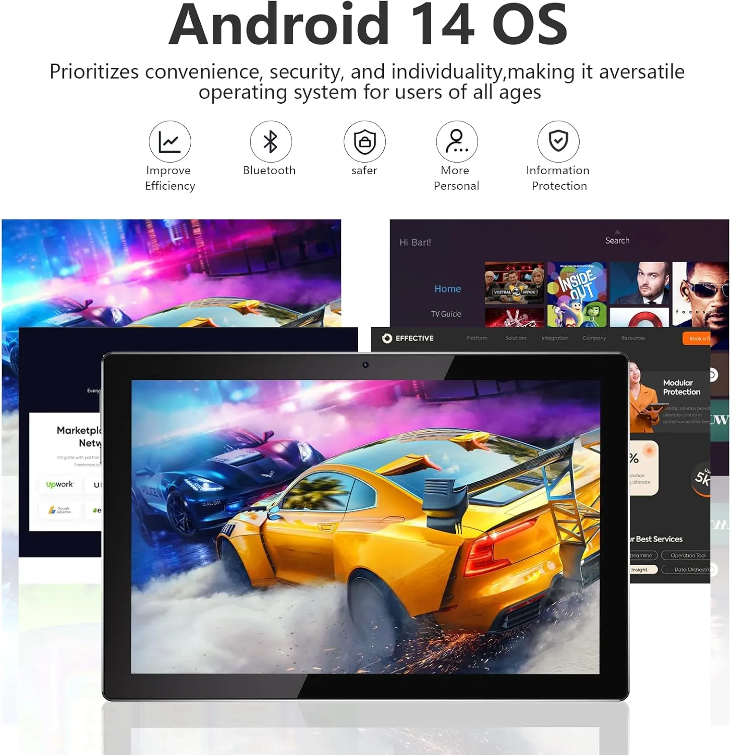 10 inch Tablet Android 14 Tablets 2 in 1 With Keyboard Case Mouse Stylus Android Tableta 8GB 64GB Support 1TB Expansion, 10.1" IPS HD Screen 2MP 8MP Dual Camera WiFi-6 Bluetooth 6000mAh Battery Tab.