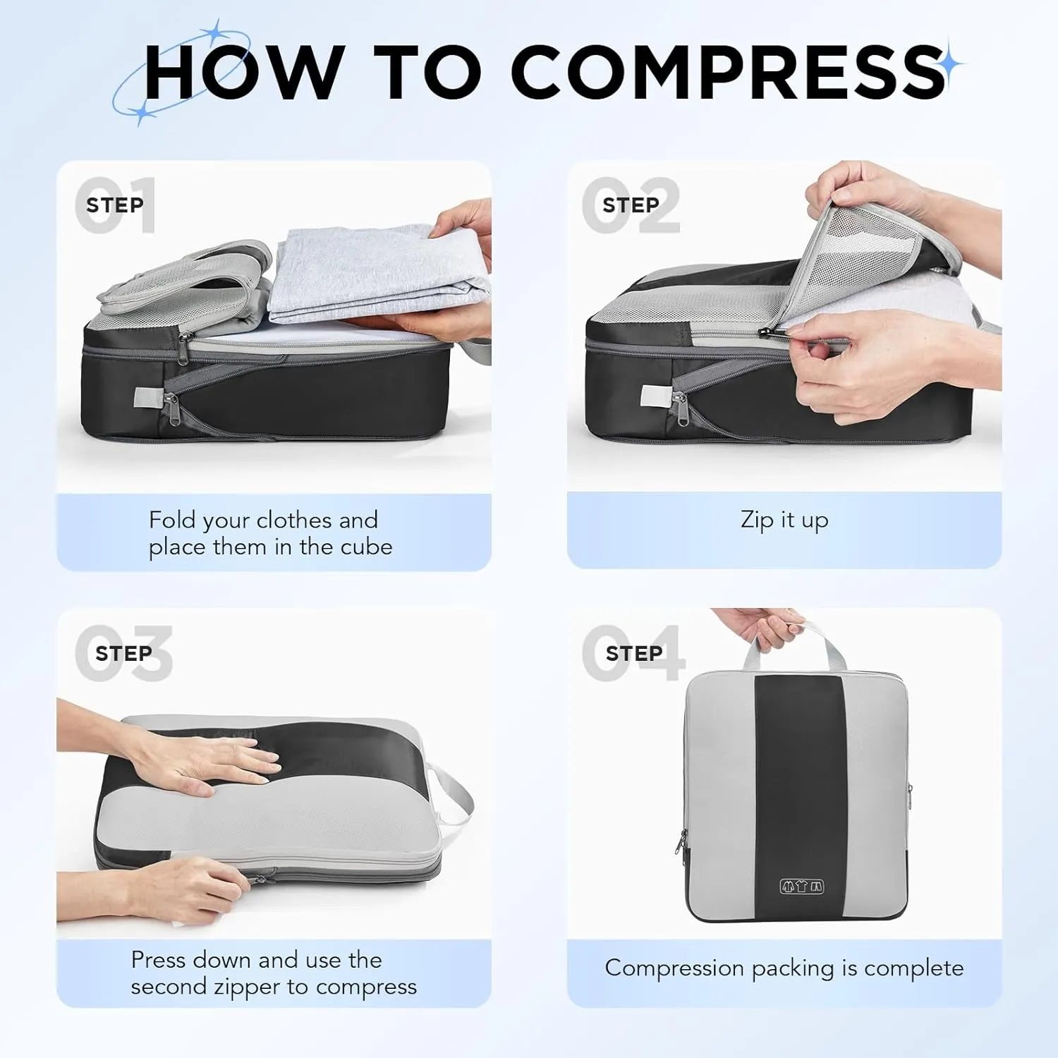 10 Set Compression Packing Cubes for Travel Essentials,Compressible Expandable Packing Cubes for Suitcase,OlarHike Luggage Organizer Bags for Travel,Handy Helper for Organizing Clothes(Black)