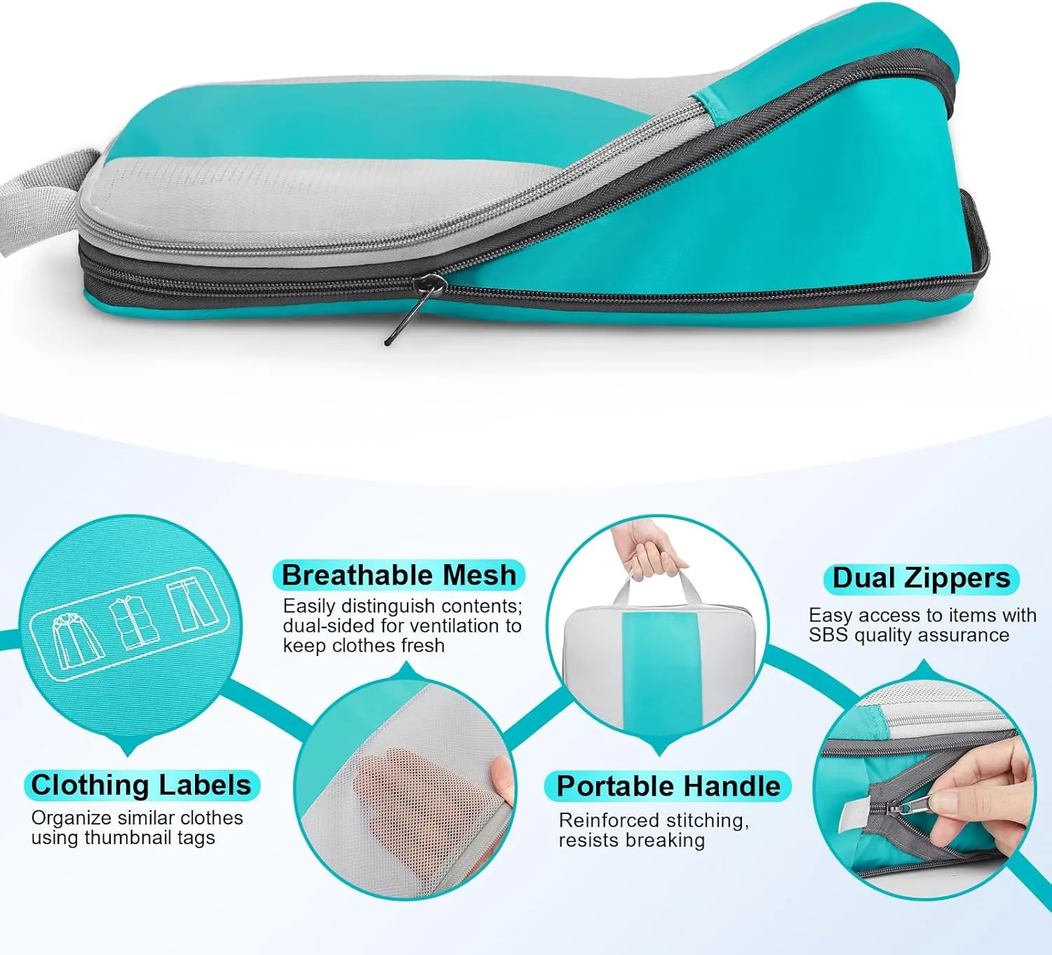 10 Set Compression Packing Cubes for Travel Essentials,Compressible Expandable Packing Cubes for Suitcase,OlarHike Luggage Organizer Bags for Travel,Handy Helper for Organizing Clothes(Cyan)
