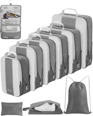 10 Set Compression Packing Cubes for Travel Essentials,Compressible Expandable Packing Cubes for Suitcase,OlarHike Luggage Organizer Bags for Travel,Handy Helper for Organizing Clothes(Grey)