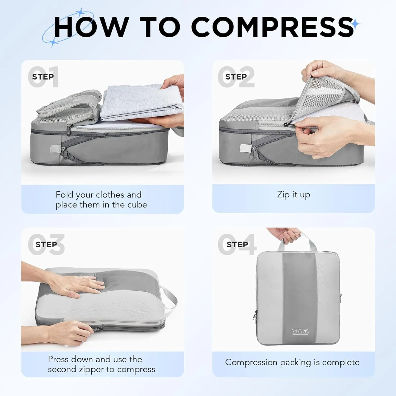 10 Set Compression Packing Cubes for Travel Essentials,Compressible Expandable Packing Cubes for Suitcase,OlarHike Luggage Organizer Bags for Travel,Handy Helper for Organizing Clothes(Grey)