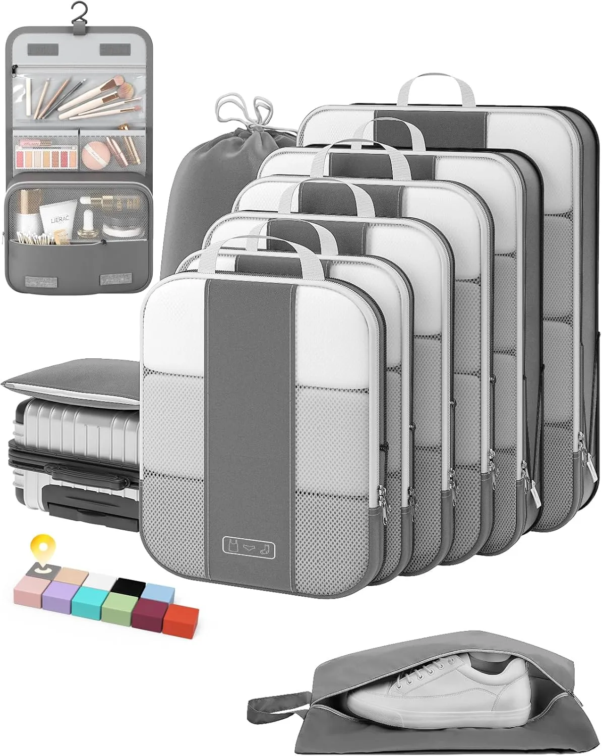 10 Set Compression Packing Cubes for Travel Essentials,Compressible Expandable Packing Cubes for Suitcase,OlarHike Luggage Organizer Bags for Travel,Handy Helper for Organizing Clothes(Grey)