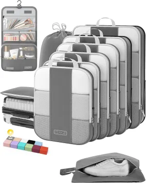 10 Set Compression Packing Cubes for Travel Essentials,Compressible Expandable Packing Cubes for Suitcase,OlarHike Luggage Organizer Bags for Travel,Handy Helper for Organizing Clothes(Grey)