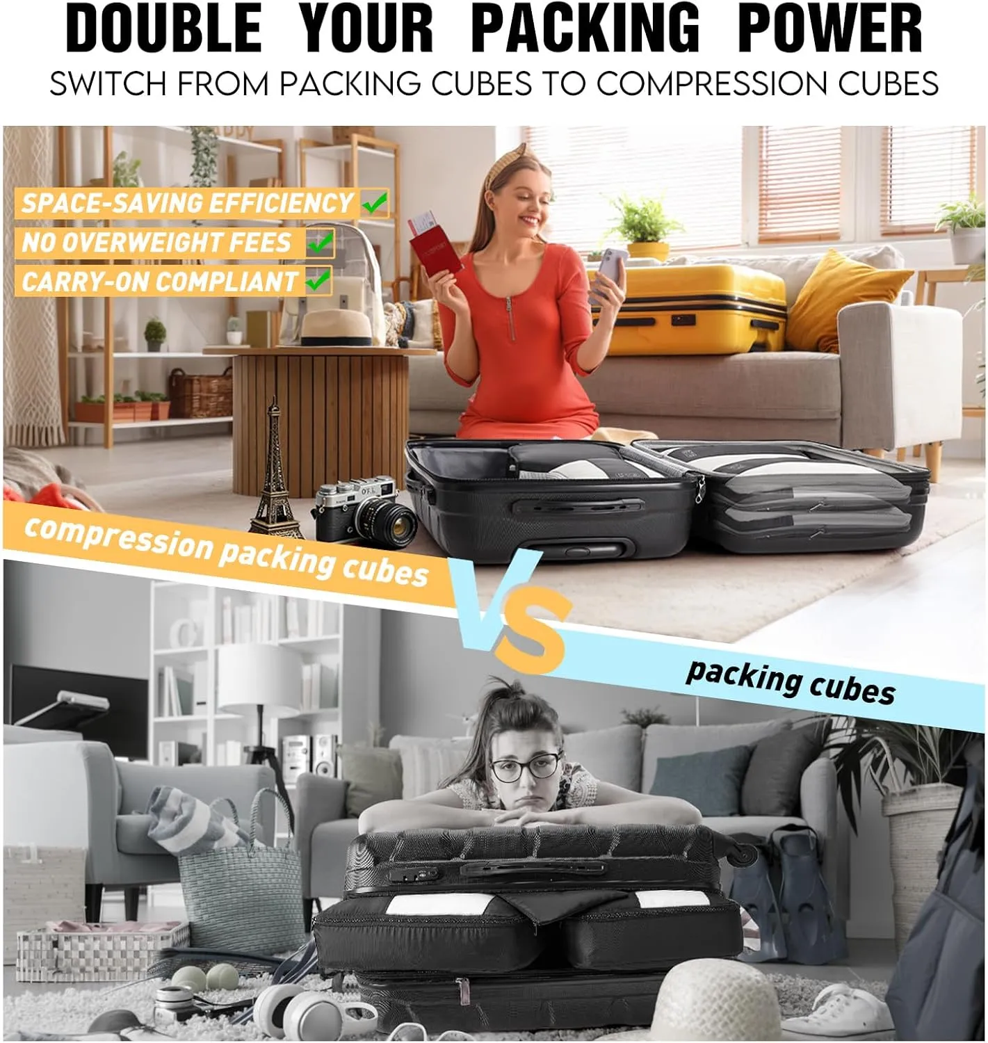 10 Set Compression Packing Cubes for Travel Essentials,Compressible Expandable Packing Cubes for Suitcase,OlarHike Luggage Organizer Bags for Travel,Handy Helper for Organizing Clothes(Grey)