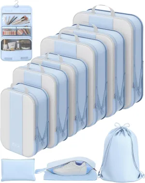 10 Set Compression Packing Cubes for Travel Essentials,Compressible Expandable Packing Cubes for Suitcase,OlarHike Luggage Organizer Bags for Travel,Handy Helper for Organizing Clothes(Light Blue)