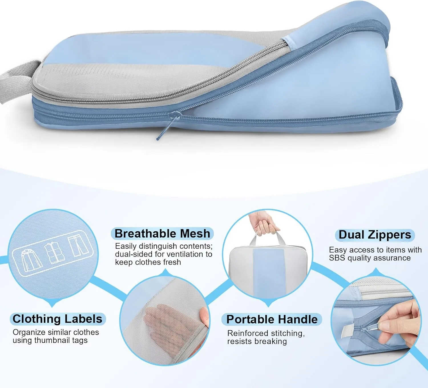 10 Set Compression Packing Cubes for Travel Essentials,Compressible Expandable Packing Cubes for Suitcase,OlarHike Luggage Organizer Bags for Travel,Handy Helper for Organizing Clothes(Light Blue)
