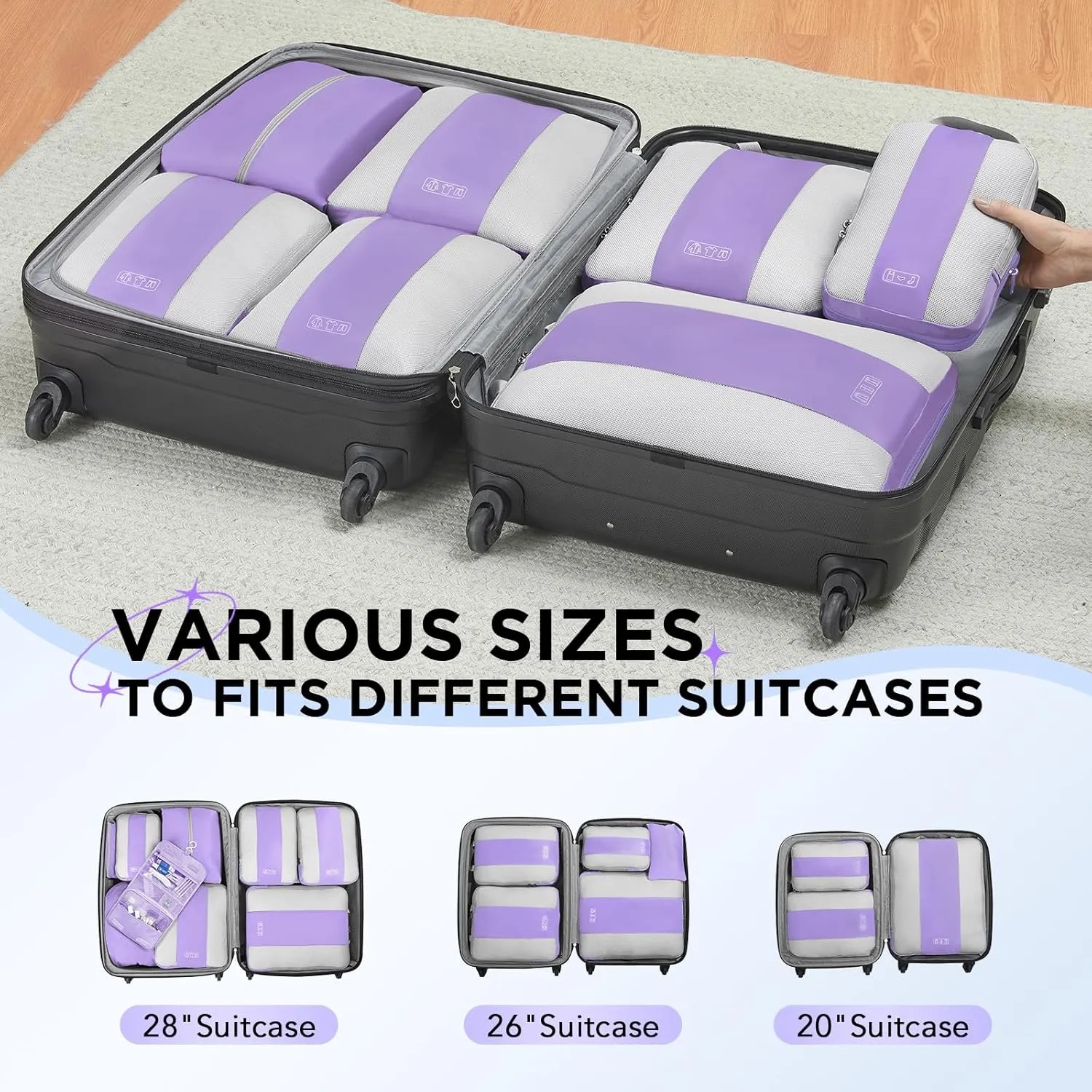 10 Set Compression Packing Cubes for Travel Essentials,Compressible Expandable Packing Cubes for Suitcase,OlarHike Luggage Organizer Bags for Travel,Handy Helper for Organizing Clothes(Light Purple)