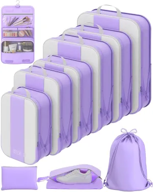 10 Set Compression Packing Cubes for Travel Essentials,Compressible Expandable Packing Cubes for Suitcase,OlarHike Luggage Organizer Bags for Travel,Handy Helper for Organizing Clothes(Light Purple)
