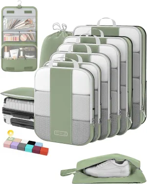 10 Set Compression Packing Cubes for Travel Essentials,Compressible Expandable Packing Cubes for Suitcase,OlarHike Luggage Organizer Bags for Travel,Handy Helper for Organizing Clothes(Matcha Green)