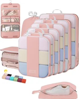10 Set Compression Packing Cubes for Travel Essentials,Compressible Expandable Packing Cubes for Suitcase,OlarHike Luggage Organizer Bags for Travel,Handy Helper for Organizing Clothes(Pink)
