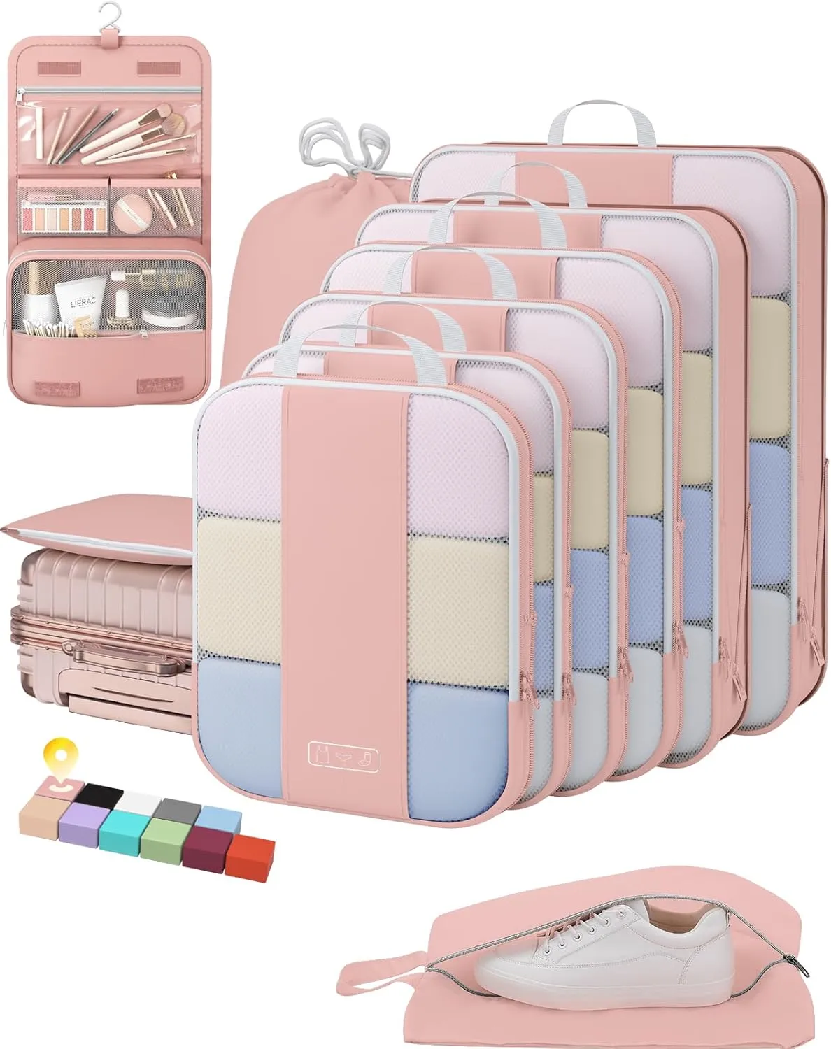 10 Set Compression Packing Cubes for Travel Essentials,Compressible Expandable Packing Cubes for Suitcase,OlarHike Luggage Organizer Bags for Travel,Handy Helper for Organizing Clothes(Pink)
