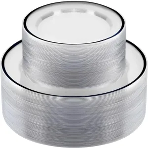 100PCS Black and Clear Plastic Plates, Black Disposable Plate Set with 50 Dinner Plates and 50 Dessert Plates for Party, Halloween, New year