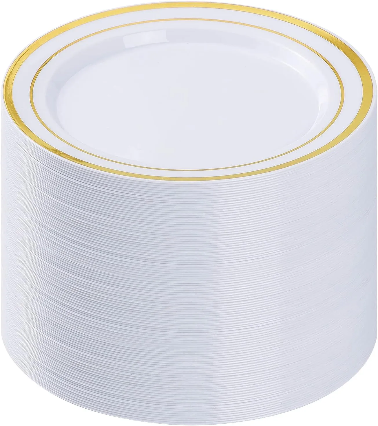 100PCS Gold Plastic Plate, 10.25 Inch Disposable Dinner Plate Party with Gold Rim, Heavy Duty Disposable Plastic Plates for Party, Wedding and Birthday