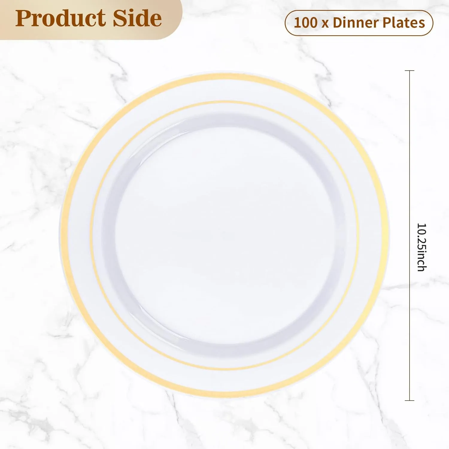 100PCS Gold Plastic Plate, 10.25 Inch Disposable Dinner Plate Party with Gold Rim, Heavy Duty Disposable Plastic Plates for Party, Wedding and Birthday