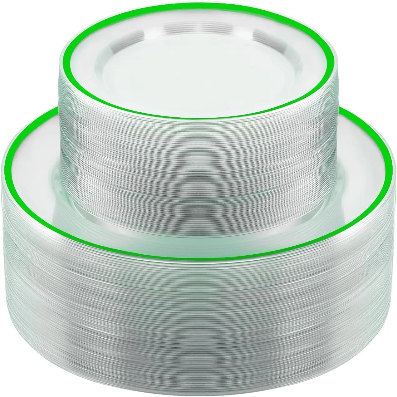 100PCS Green and Clear Plastic Plates, Green Disposable Plate Set with 50 Dinner Plates and 50 Dessert Plates for Party, St. Patrick's Day