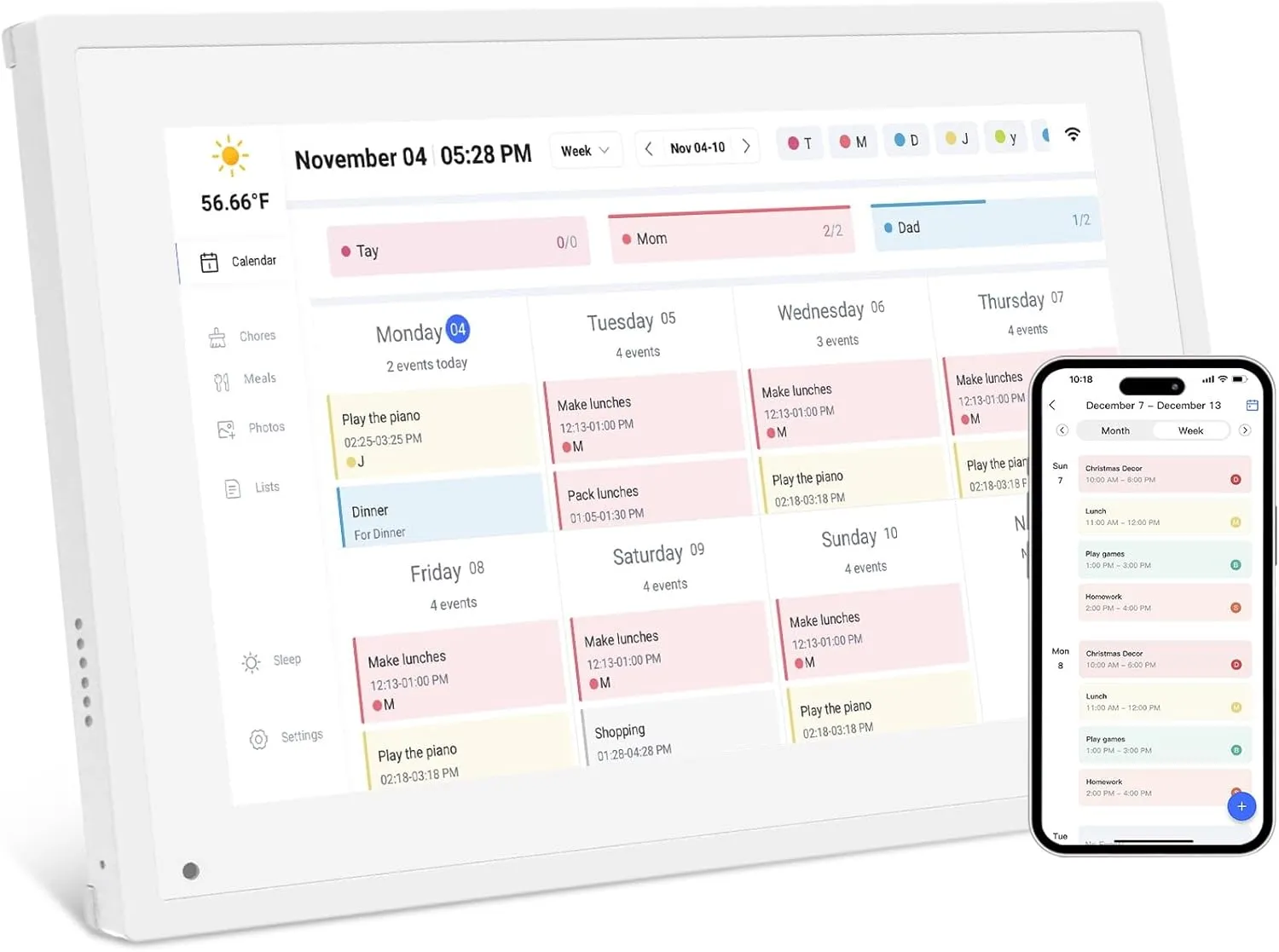 10.1 Inch Smart Digital Calendar Planner & Chore Chart, IPS HD Touchscreen Interactive Display for Family Schedules, Desk Stand Included - Share Photos/Videos