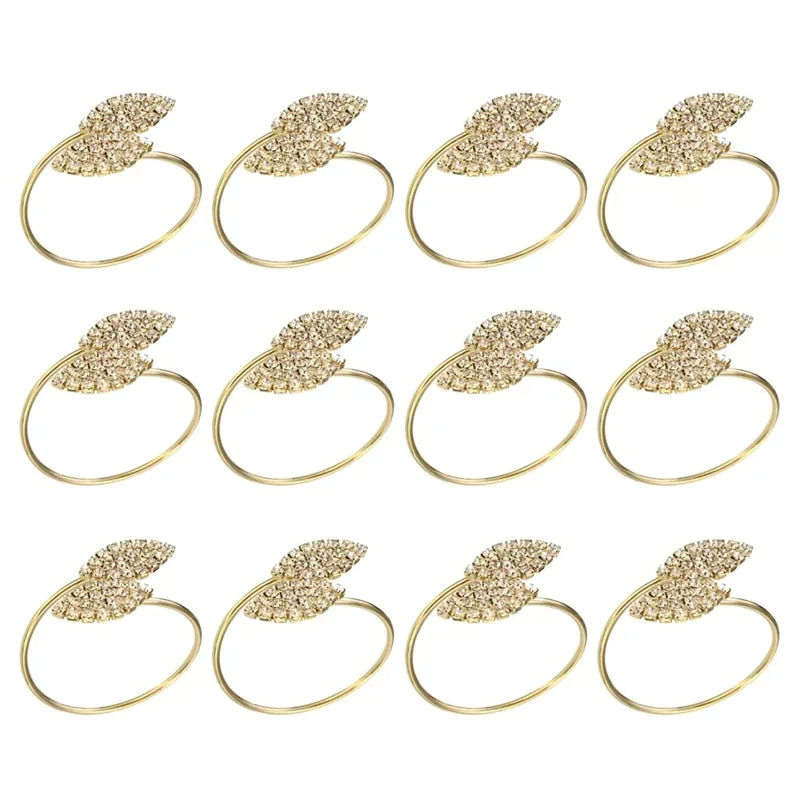 12-Piece Gold Leaf Metal Napkin Ring Holders – Elegant Table Decor for Weddings & Dinner Parties