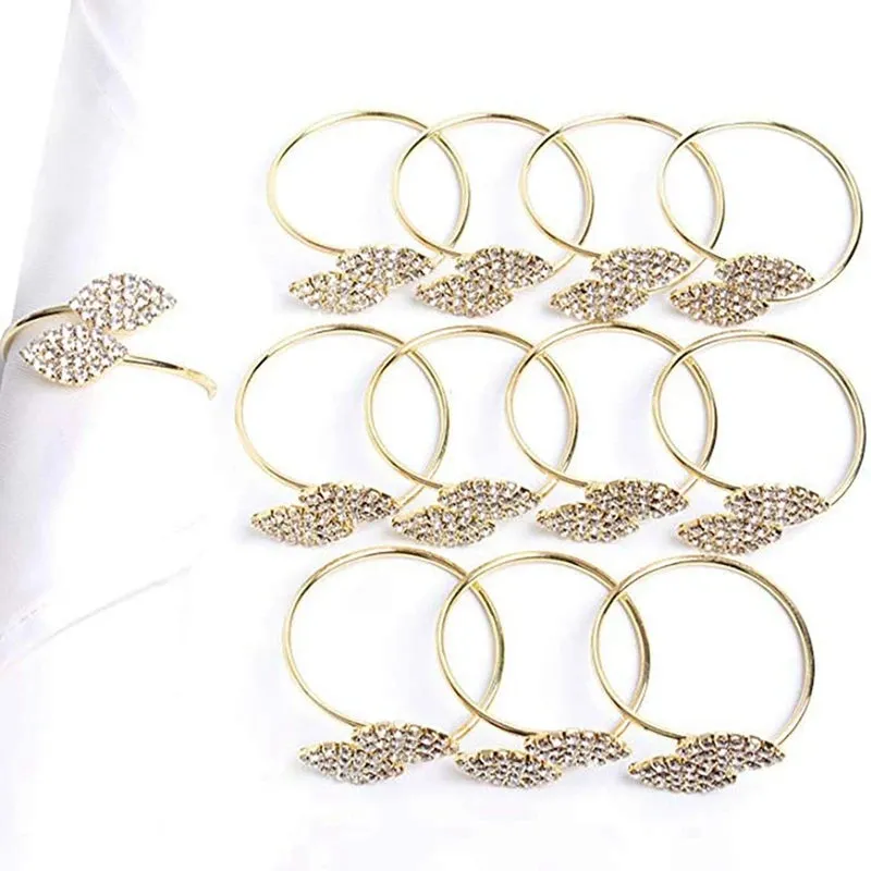 12-Piece Gold Leaf Metal Napkin Ring Holders – Elegant Table Decor for Weddings & Dinner Parties