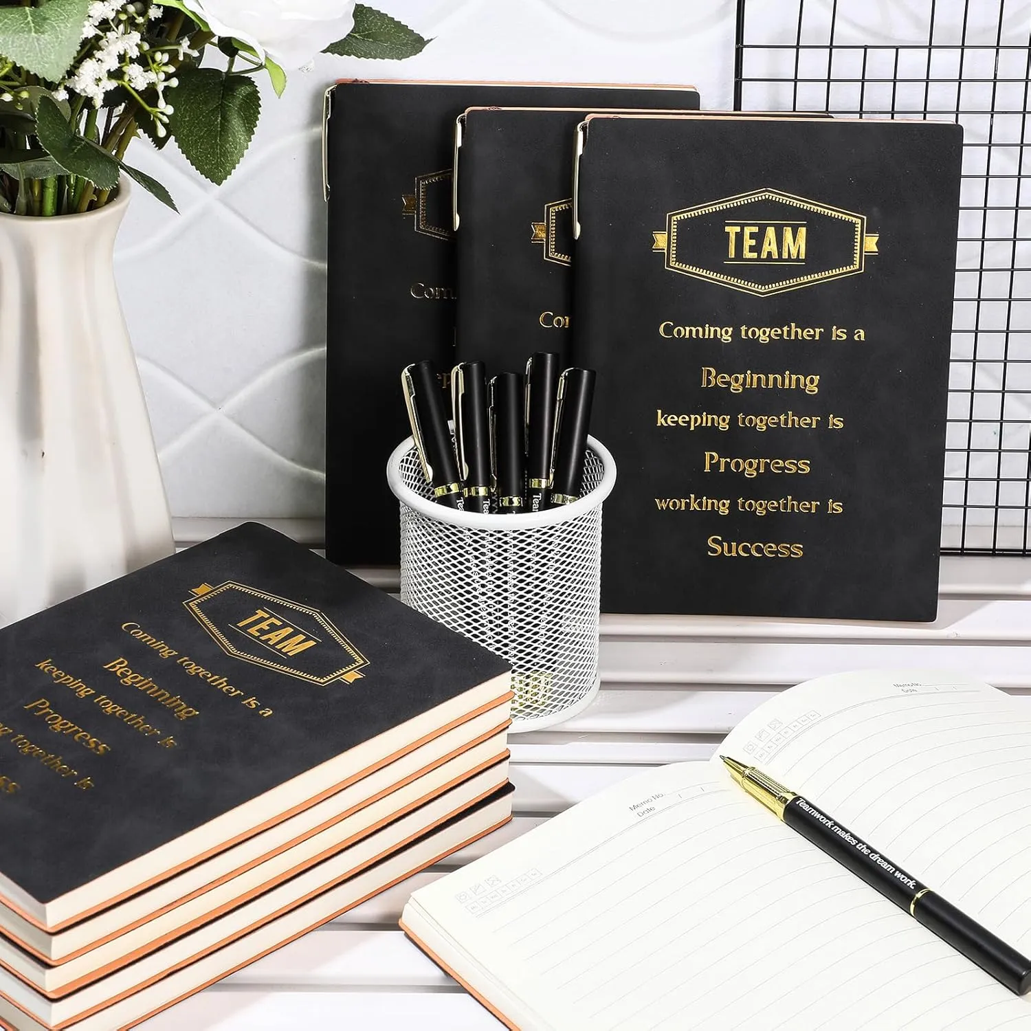 12 Sets Team Appreciation Gifts for Employee Bulk A5 Leather Notebook Canvas Tote Bags Keychain Ballpoint Pens Thank You Christmas Gifts for Coworkers Staff Teacher Nurse