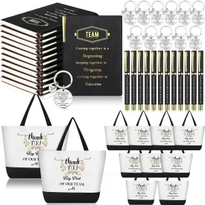 12 Sets Team Appreciation Gifts for Employee Bulk A5 Leather Notebook Canvas Tote Bags Keychain Ballpoint Pens Thank You Christmas Gifts for Coworkers Staff Teacher Nurse