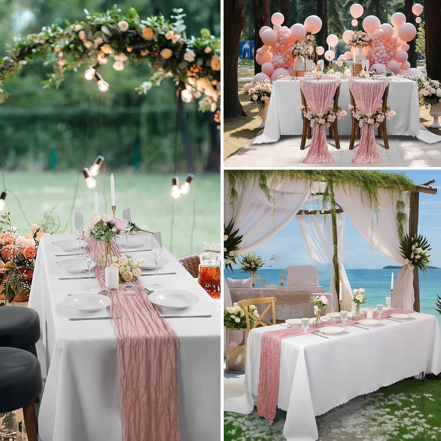 15 Pack Dusty Pink Cheesecloth Table Runner 9FT Rustic Sheer Table Runners 17x108 Inch Gauze Boho Runner for Wedding Bridal Baby Shower Birthday Party Table Decorations
