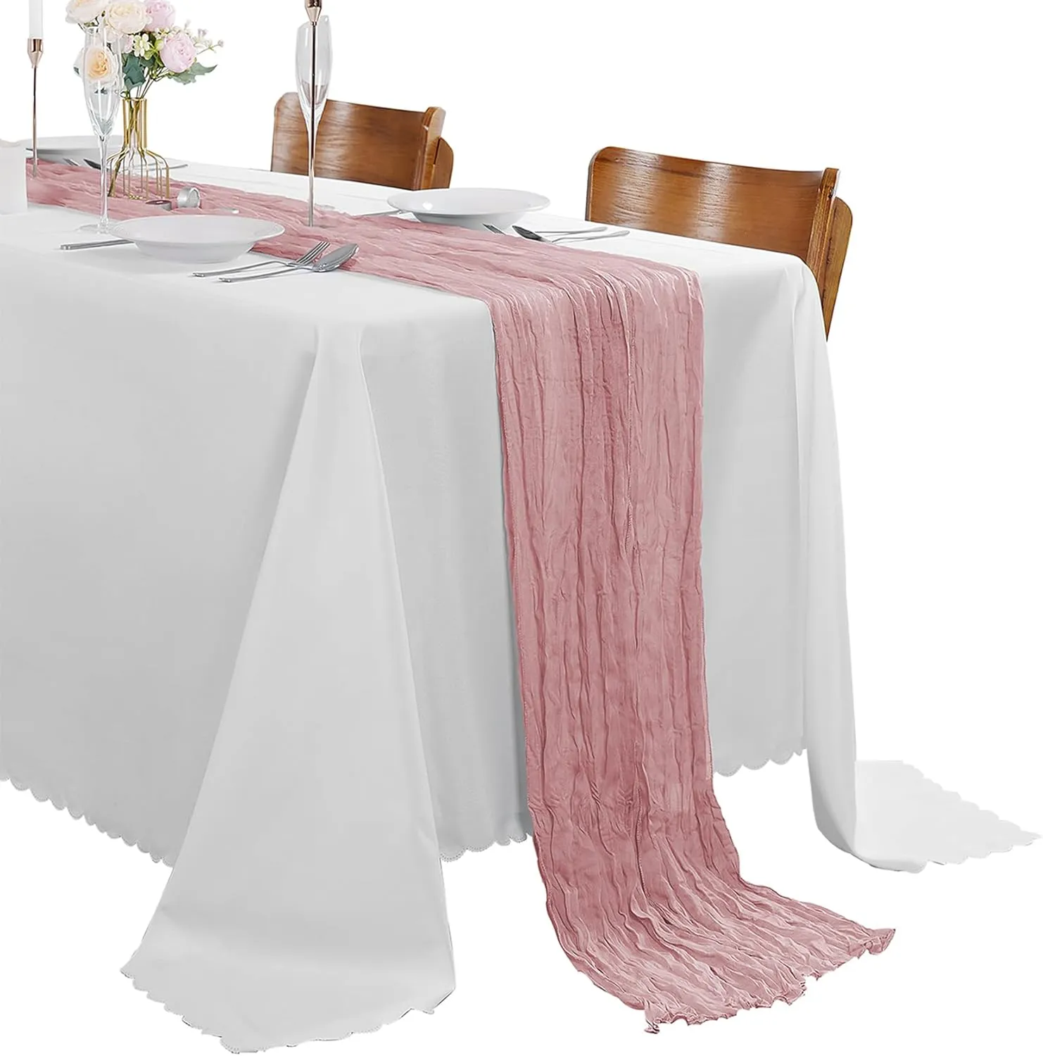 15 Pack Dusty Pink Cheesecloth Table Runner 9FT Rustic Sheer Table Runners 17x108 Inch Gauze Boho Runner for Wedding Bridal Baby Shower Birthday Party Table Decorations