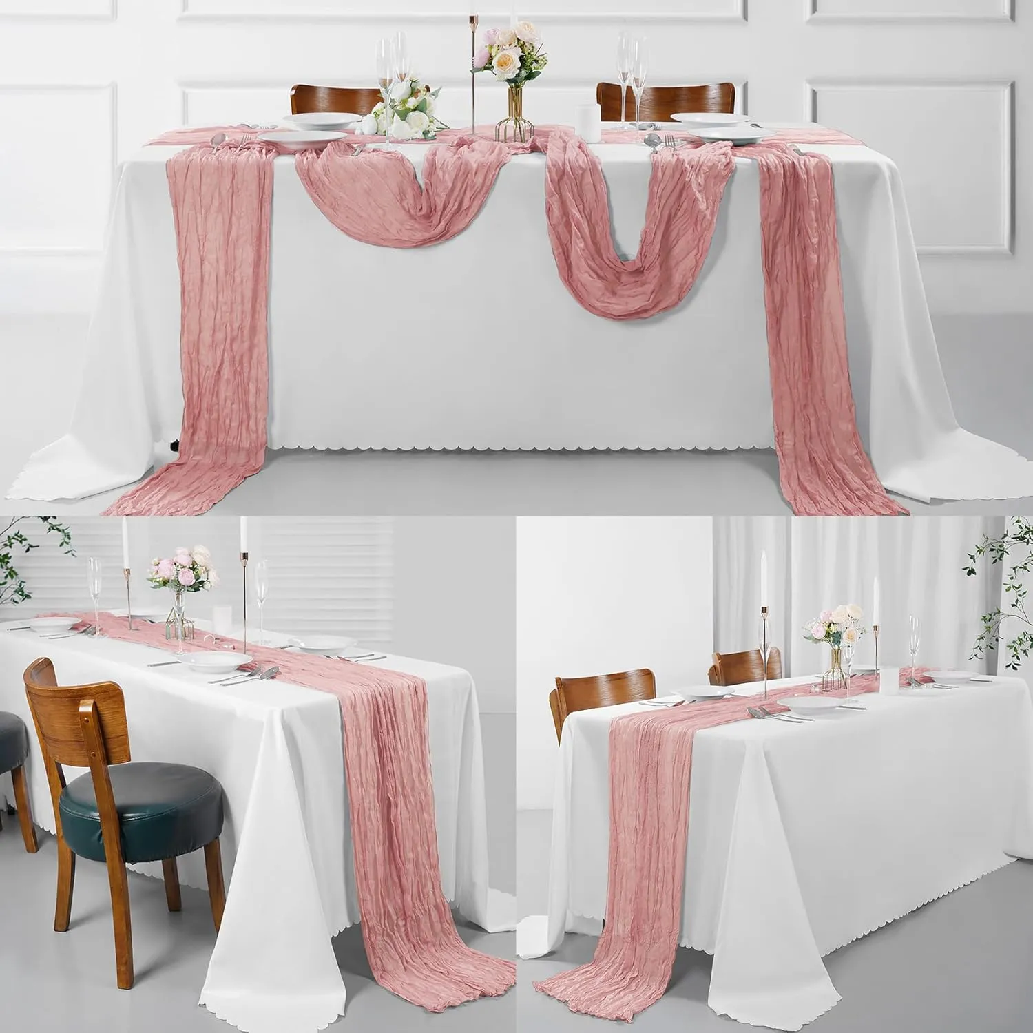 15 Pack Dusty Pink Cheesecloth Table Runner 9FT Rustic Sheer Table Runners 17x108 Inch Gauze Boho Runner for Wedding Bridal Baby Shower Birthday Party Table Decorations