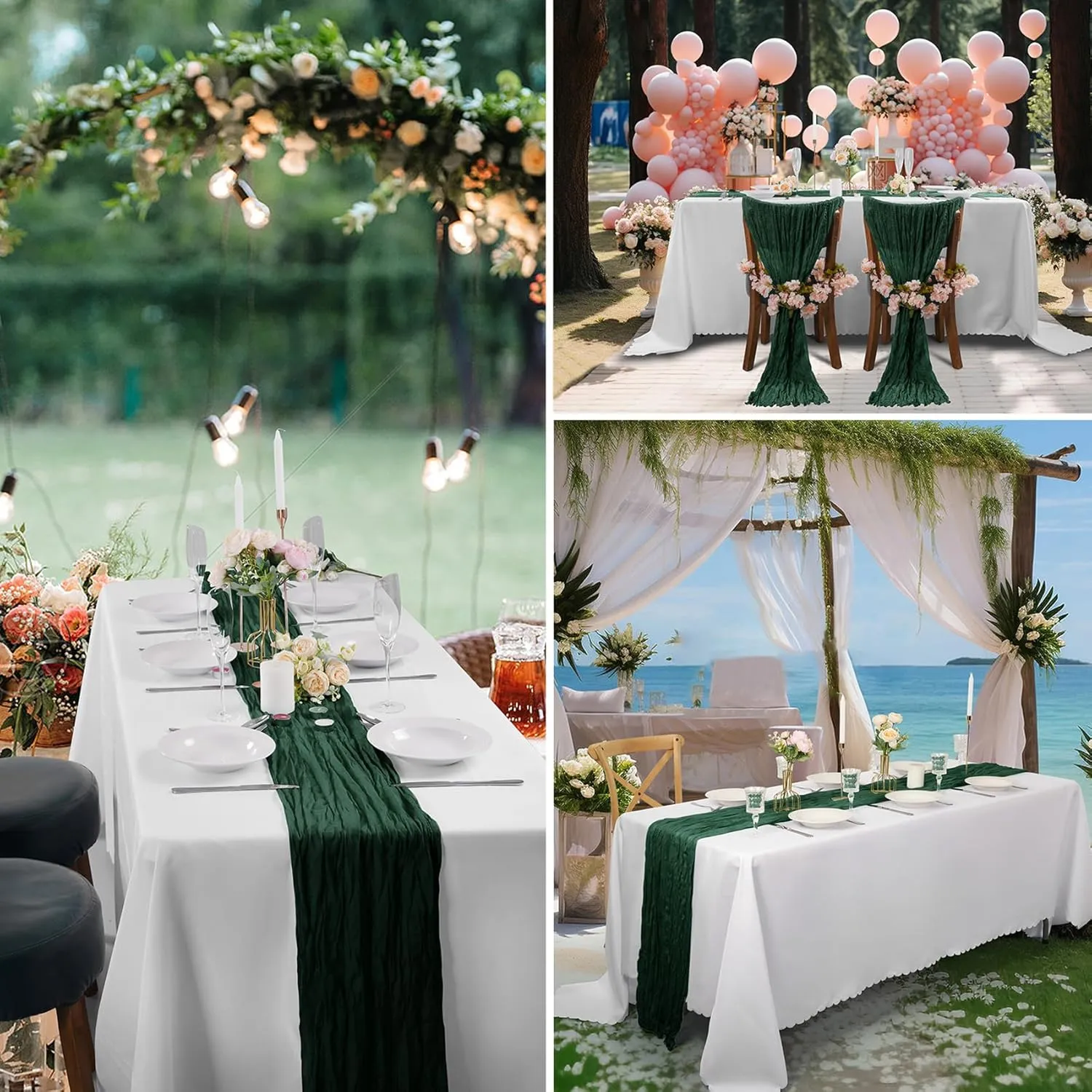 15 Pack Emerald Green Cheesecloth Table Runner 9FT Rustic Sheer Table Runners 17x108 Inch Gauze Boho Runner for Wedding Bridal Baby Shower Birthday Party Table Decorations