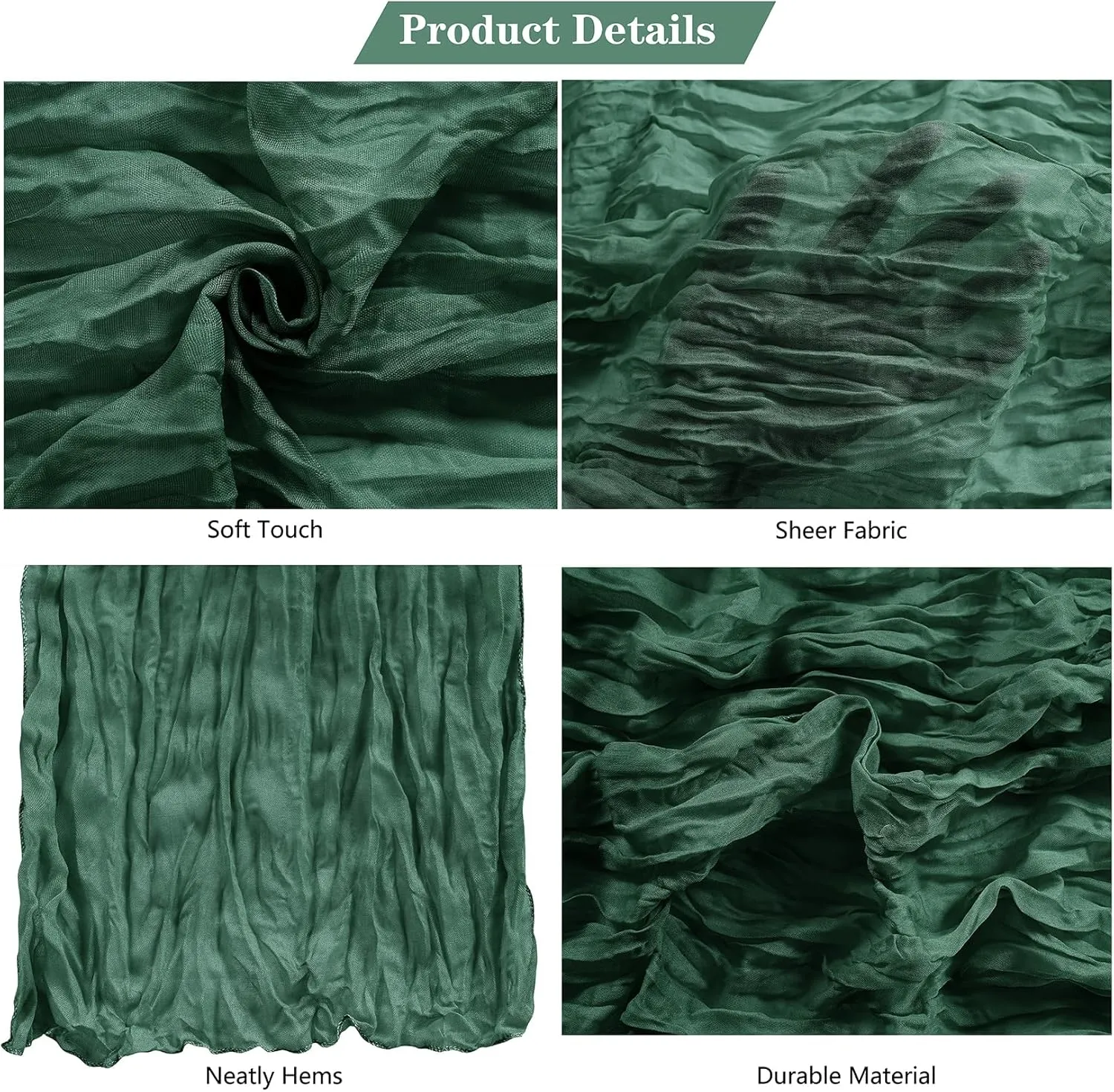 15 Pack Emerald Green Cheesecloth Table Runner 9FT Rustic Sheer Table Runners 17x108 Inch Gauze Boho Runner for Wedding Bridal Baby Shower Birthday Party Table Decorations