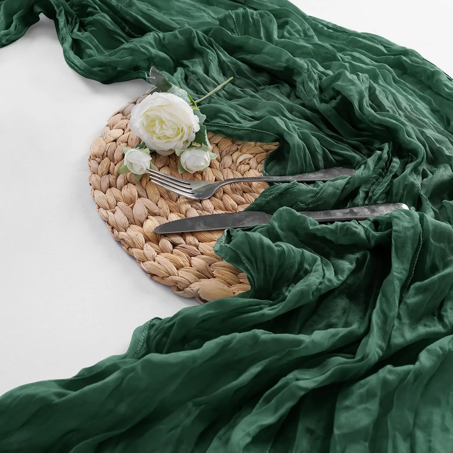 15 Pack Emerald Green Cheesecloth Table Runner 9FT Rustic Sheer Table Runners 17x108 Inch Gauze Boho Runner for Wedding Bridal Baby Shower Birthday Party Table Decorations