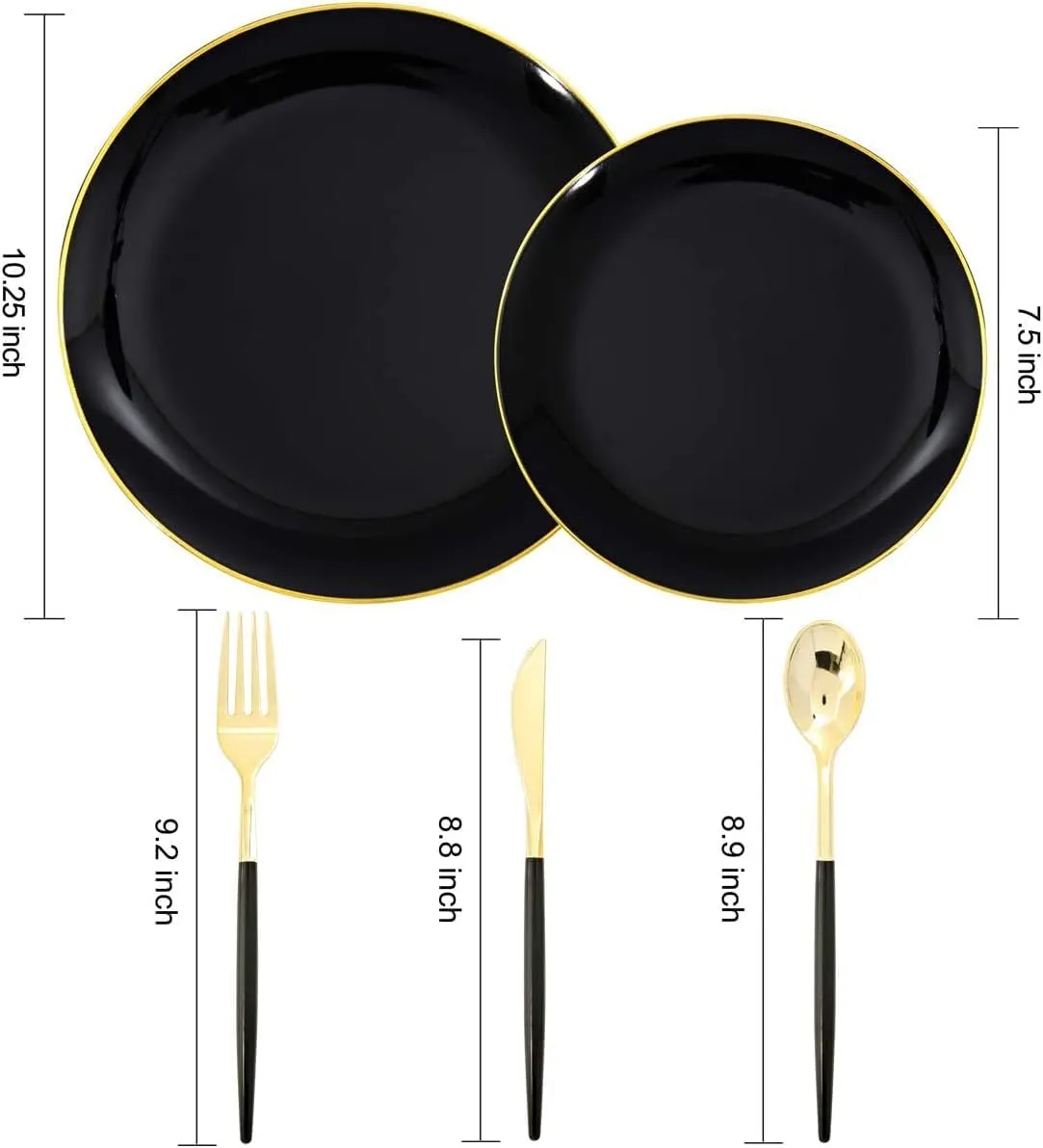 150pcs Black Plastic Plates, Black and Gold Plates,Gold Plastic Silverware,Black and Gold Dinnerware Set,Premiun Taleware,Perfect for Birthday,Party,Wedding,Anniversary