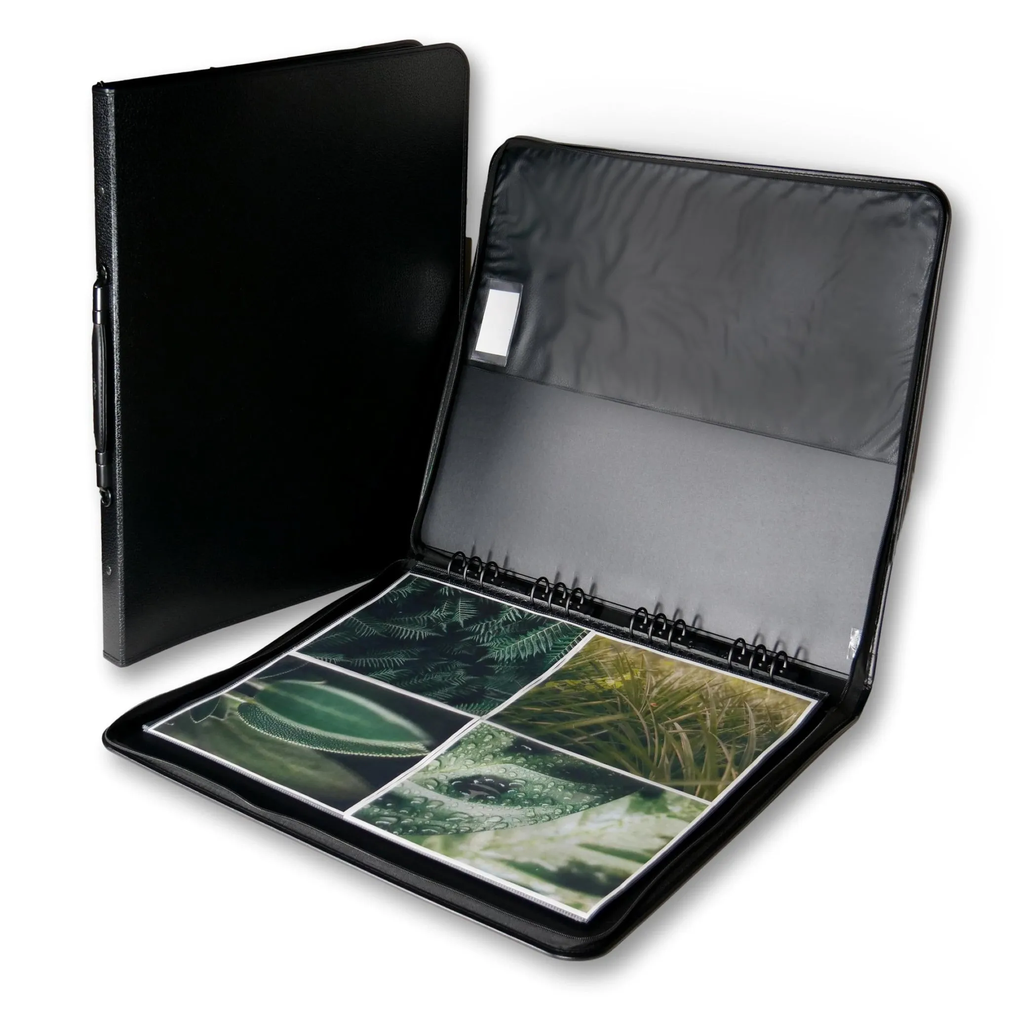 17" x 22" Premium Zippered Presentation Portfolio Case - Leather Handle, Integrated Multiring Binder with 10 Archival Pages (Expandable to 30)