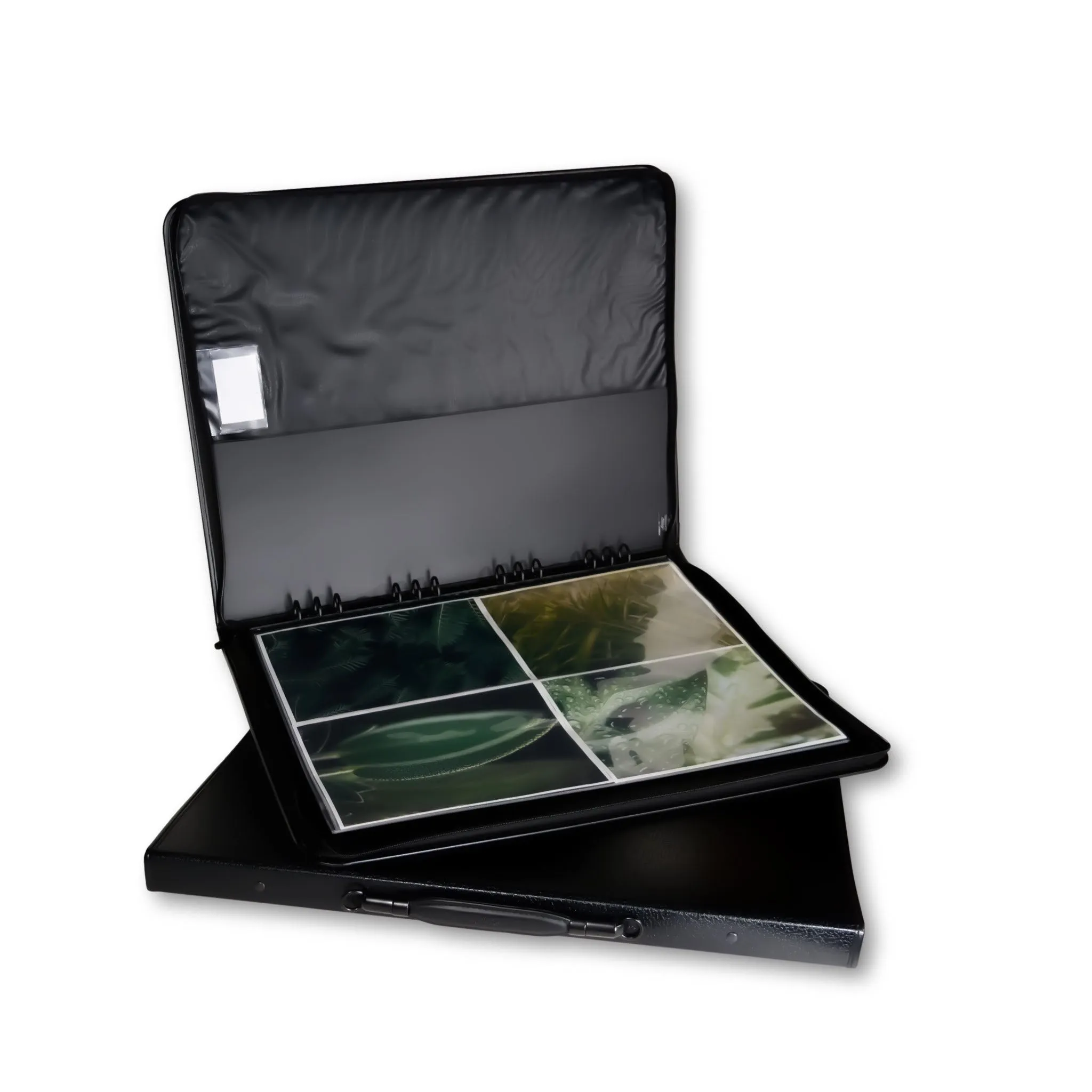 17" x 22" Premium Zippered Presentation Portfolio Case - Leather Handle, Integrated Multiring Binder with 10 Archival Pages (Expandable to 30)