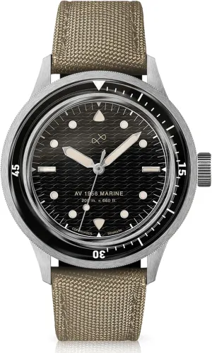 1956 Marine Watch for Men, 41mm Wide 12.55mm Thick Mens Watch - 316L Stainless Steel Analog Quartz 20 ATM Waterproof Men Watches - Round Sapphire Crystal Dial Men Watch (Black)