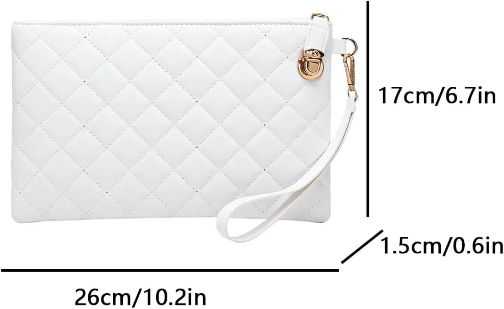 1pcs Quilted Wristlet Purse for Women Vegan Leather Wristlet Pouch Zip Clutch Bag Black Wristlet Evening Clutch Purse