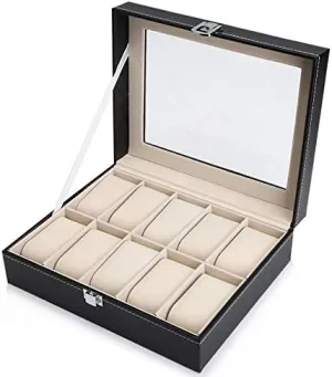 2 6 10 Grids Pu Leather Gift Box Transparent Cover Watch Watch Box Case High-End Watch Case Pu Watch Display Box