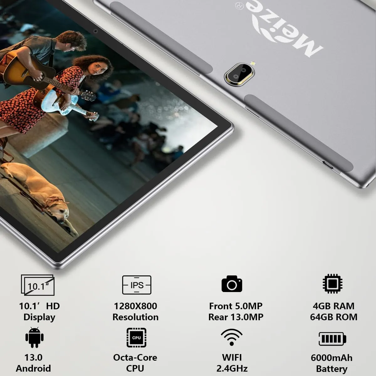 2 in 1 Tablet 10.1 Inch, Android 13.0 Tablets, 64GB/128GB ROM, Dual 4G Cellular with Keyboard, 18MP Camera, Octa-Core Processor, WiFi, GPS, Bluetooth, Google Certified Tablet PC (2024 Gray)