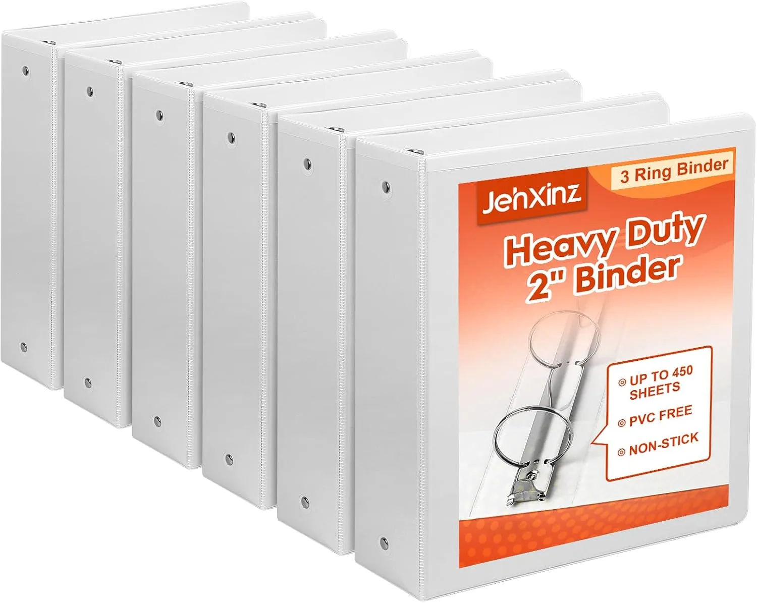 2-inch 3-Ring-Binders with Pockets, Durable 2'' View-Binder Fits US Letter Size 8.5'' x 11'' Paper - White Presentation Binders for Office/Home/Back to School Use, Pack of 6 (2-inch)