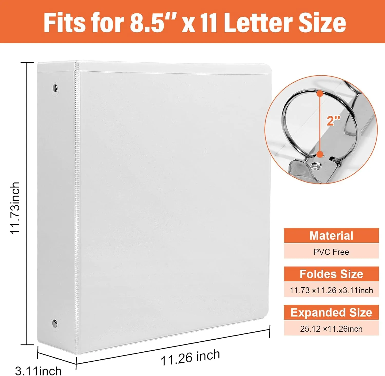 2-inch 3-Ring-Binders with Pockets, Durable 2'' View-Binder Fits US Letter Size 8.5'' x 11'' Paper - White Presentation Binders for Office/Home/Back to School Use, Pack of 6 (2-inch)
