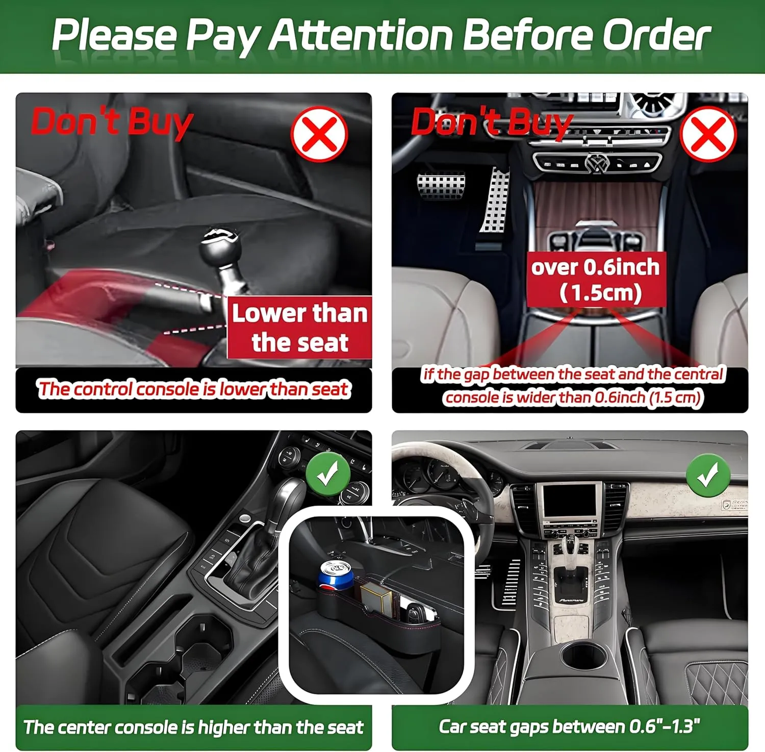 2-Pack Car Seat Gap Filler Organizer, Stylish& Superior Car Seat Gap Filler Organiger Storage with Cable Hole & Cup Holders Phone, Sunglasses, Keys 5.11 in/13cm(L)×7.2in/18.3cm(H)×2.16in/5.5cm(W)