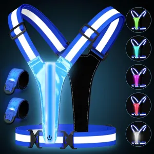 2-Pack Rechargeable LED Armband with Reflective Running Vest, High Visibility Reflective Running Gear for Night Safety, 5 Colors & 3 Modes